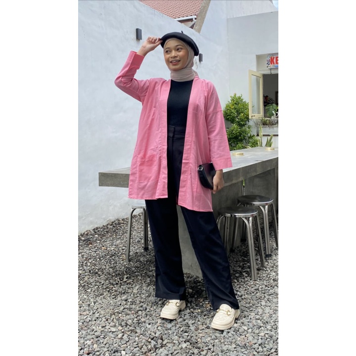 Cardigan Wanita Bella, Outer Linen Oversize