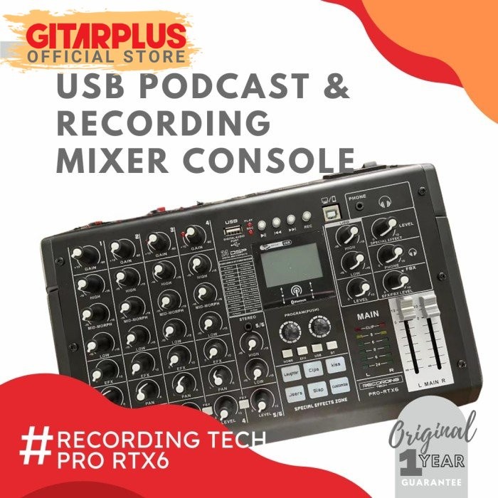 Terlaris Recording Tech Pro Rtx6 , Usb Audio Mixer , Recording Podcast Studio
