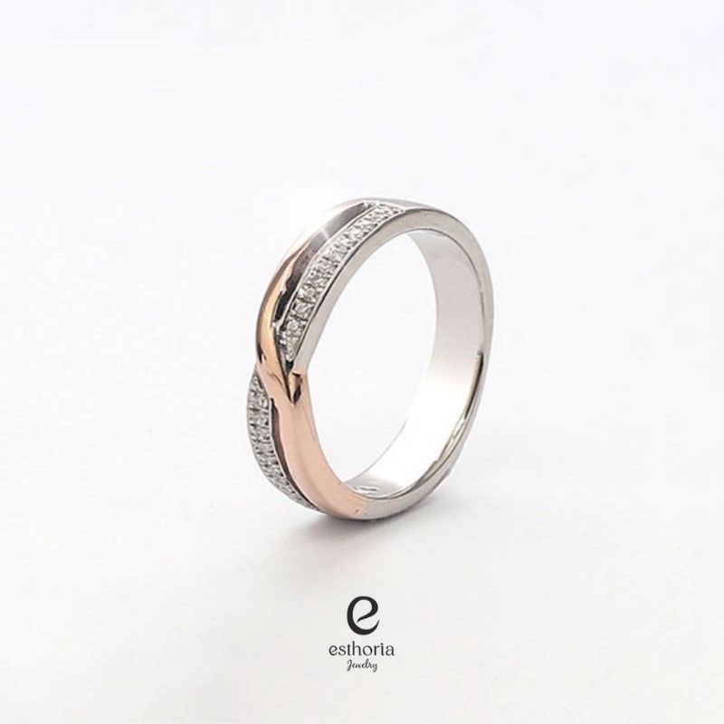 Esthoria Jewelry - Cincin Kawin Single Emas Putih Garansi Resmi