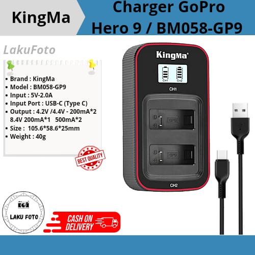 Quick Charger Kingma Gopro Hero9 Dual Charger Charger BM058 Gp9 Kingma