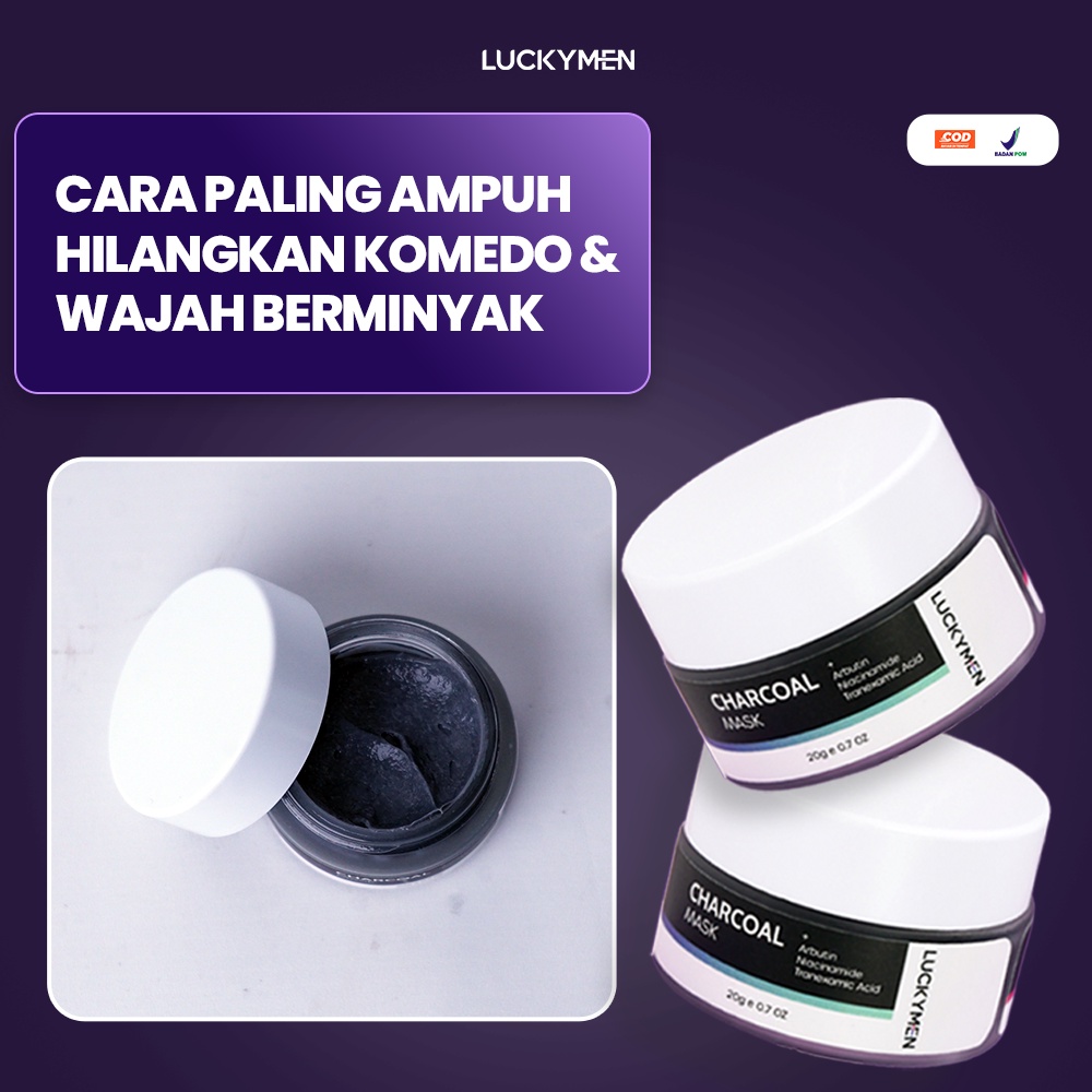 Luckymen Charcoal Mask Masker Penghilang Komedo Kulit Kusam Jerawat Minyak Berlebih Membersihkan Pori Pori Pencerah Kulit Wajah Original BPOM