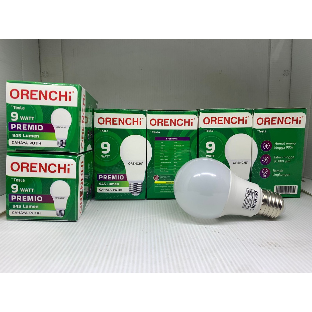 Lampu LED Orenchi Premio 9 Watt 9Watt /  Lampu Bohlam Orenchi Premio LED 9 W 9W Cahaya Putih SNI by Tesla