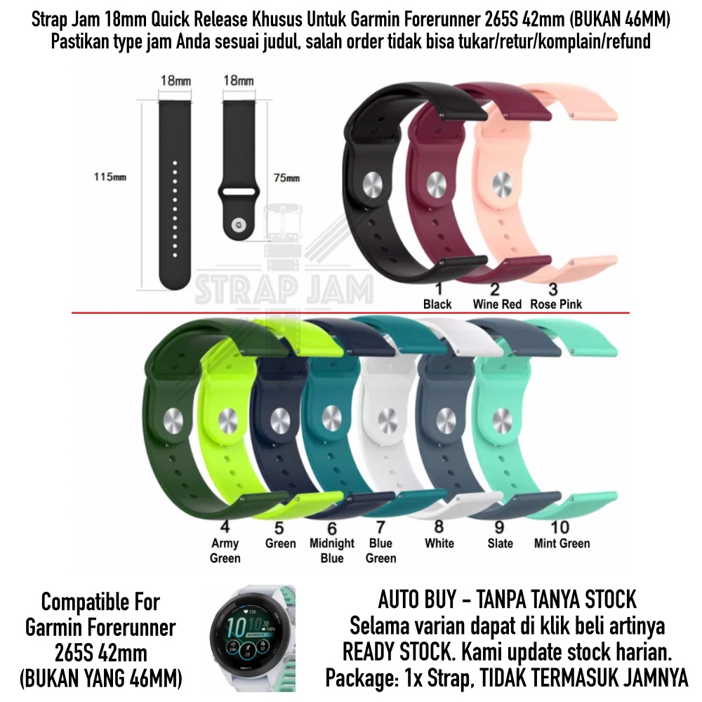 TNO Strap Garmin Forerunner 265S 42mm - Tali Jam Tangan 18mm Rubber Silikon Sporty Polos