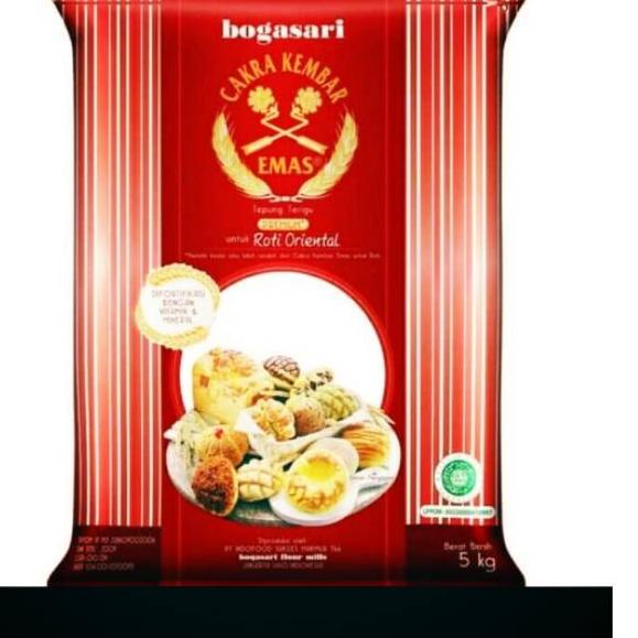 

♢ TEPUNG CAKRA KEMBAR EMAS BOGASARI UNTUK ROTI ORIENTAL 5 KG ➢
