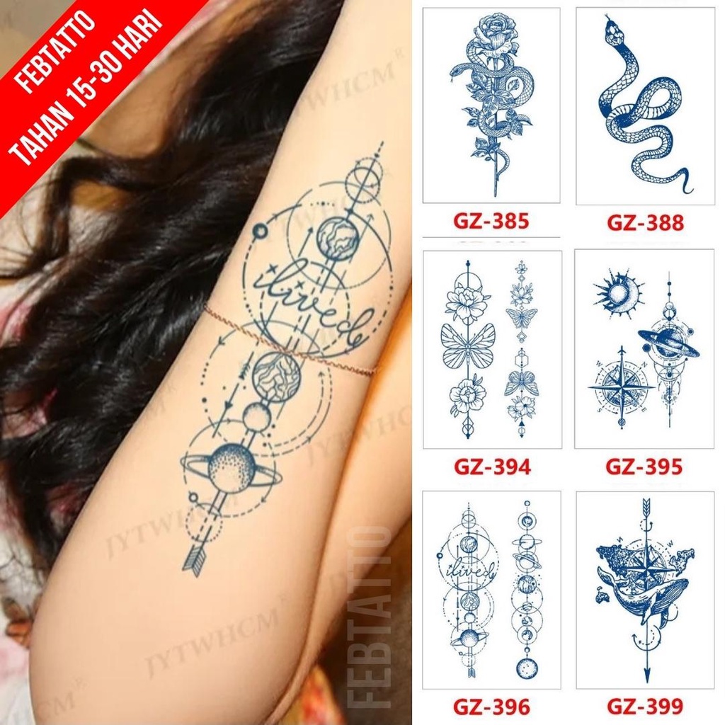 Tato Temporer Ukuran 18cm x 11cm Motif GZ 396 Tulisan Planet Tato Lengan Tato Dada Tato Tangan Tato 