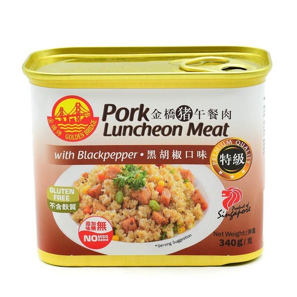 

GOLDEN BRIDGE PORK LUNCHEON MEAT BLACK PEPPER SINGAPORE 340 GRAM