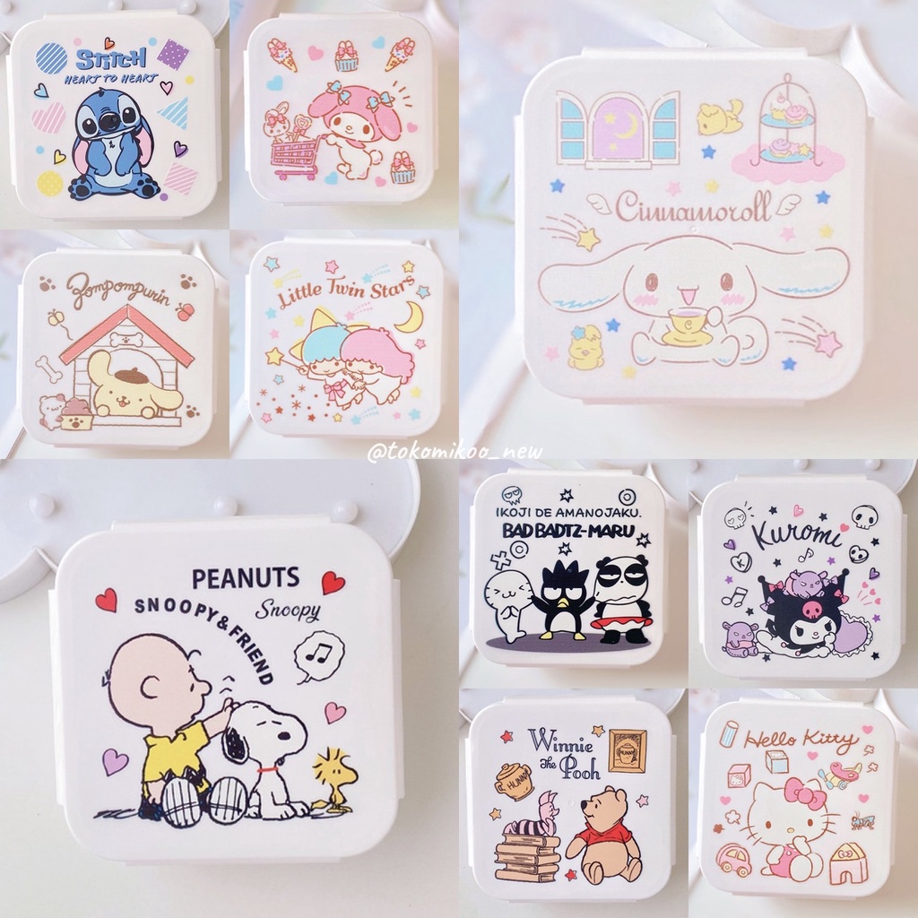 Container Snack Lunch Box Plastik Snoopy My Melody Kuromi Cinnamoroll Pooh Badzmaru Hello Kitty Pompompurin Stitch Little Twin Star