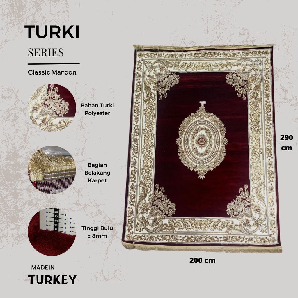 Karpet Turki Import Permadani 200x290 Classic Maroon Karpet Import Turki