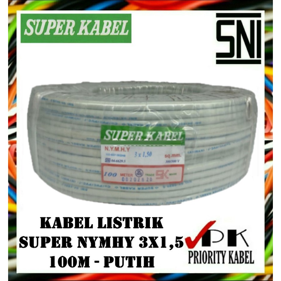 Kabel Listrik Serabut SUPER KABEL NYMHY 3x1.5mm 3x1,5 100 Meter (100M)