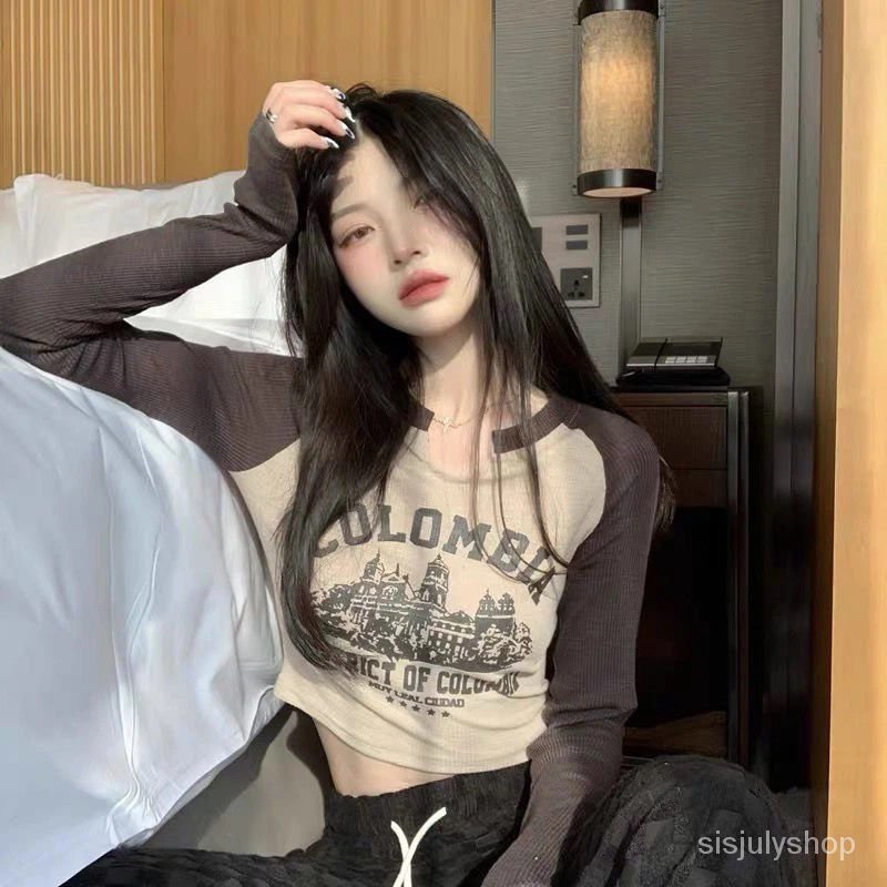 [✅BISA COD] #Sisjuly# Kaos pendek Y2K wanita / kemeja bawah ramping ramping leher bulat retro wanita