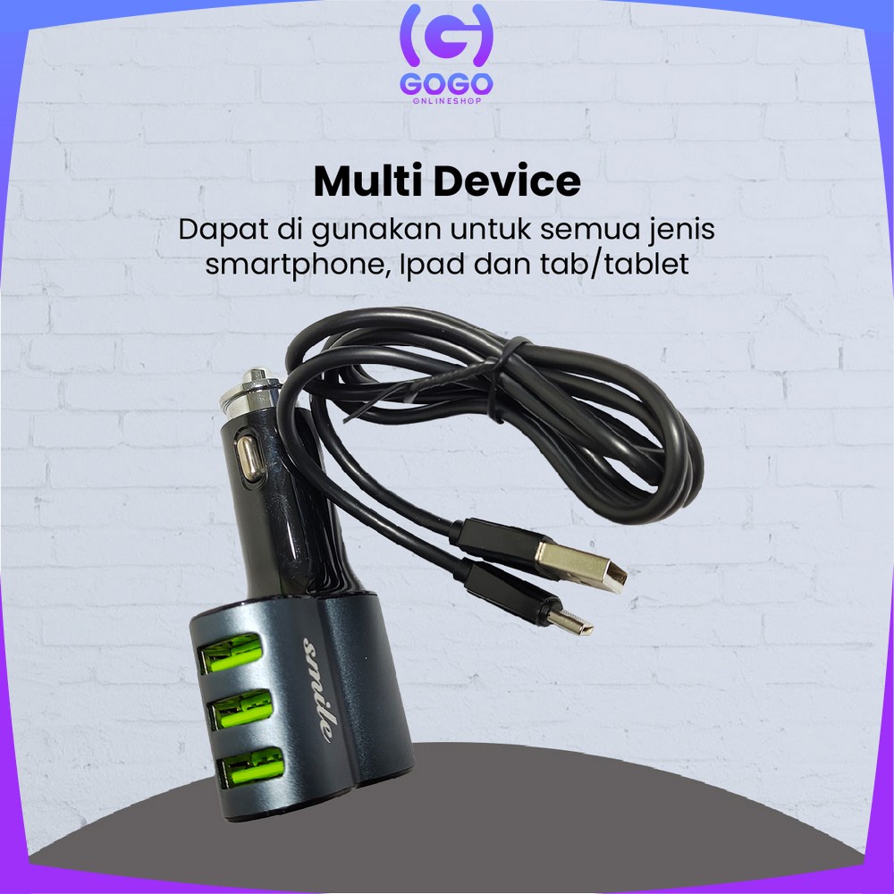 GOGO-C821 Car Charger 3 USB Ports Universal Fast Charging Socket Adaptor / Colokan Phone Charger Mobil Triple USB