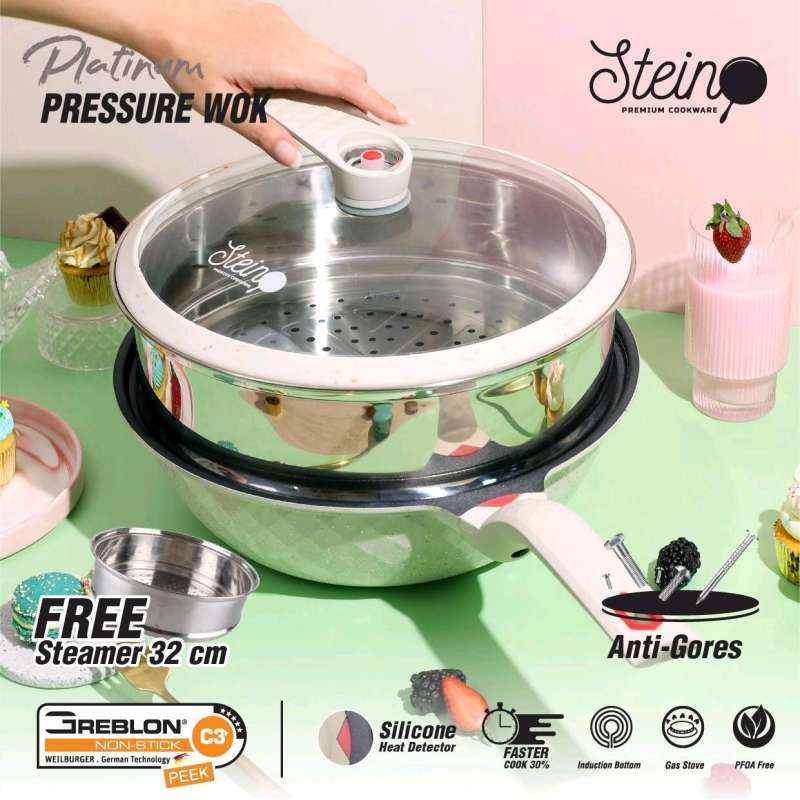 Stein Cookware Platinum Wok Pan 32cm Wok Presto 32cm Anti Lengket Original Asli