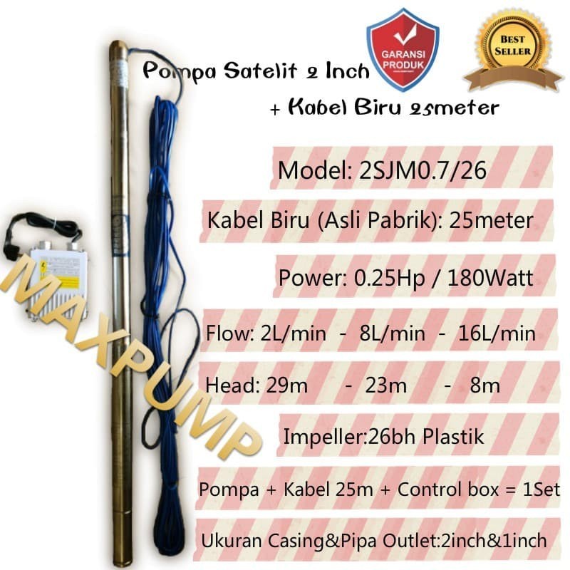 Pompa Satelit 2inch PROMO Submersible Pump stainless + Kabel Biru 25m Pompa air Bergaransi