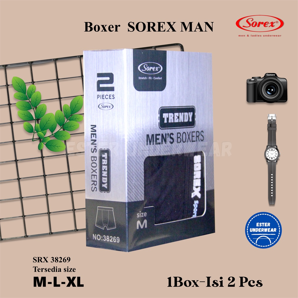 Boxer Katun Pria Sorex Sporty 38269 Celana Dalam Pria Katun Isi 2Pcs