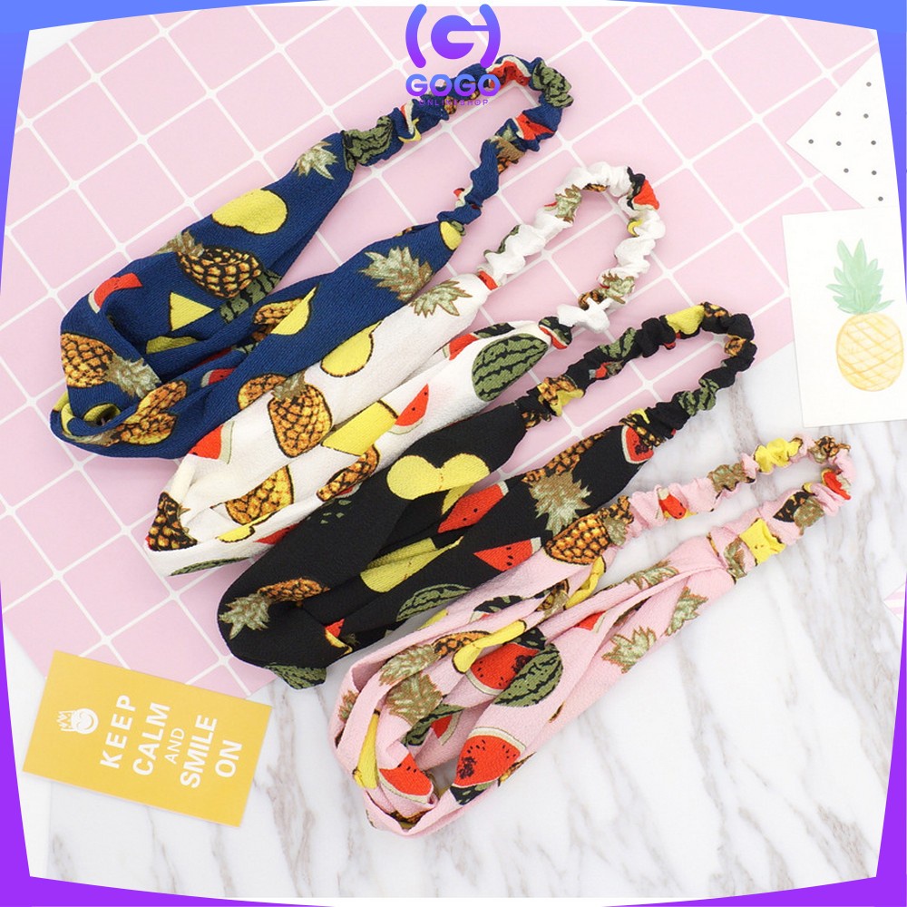 GOGO- C64 Bando Wanita Korea Model Turban Karet Bahan Kain Motif Buah / Bandana Simpul Kekinian Korean Style Fashion Impor