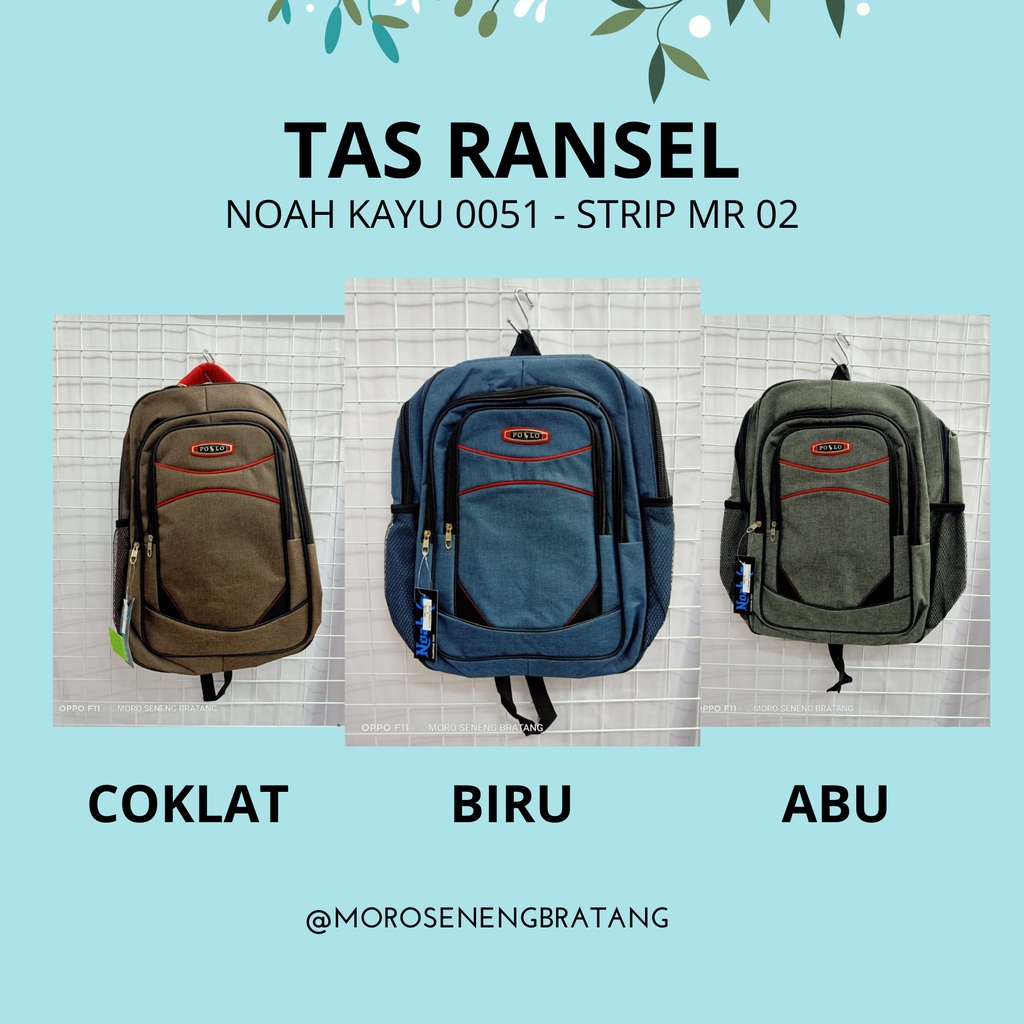 Tas ransel Noah kayu 0051 Strip Merah 02 Sekolah Kantor Kerja Kuliah unisex pria wanita