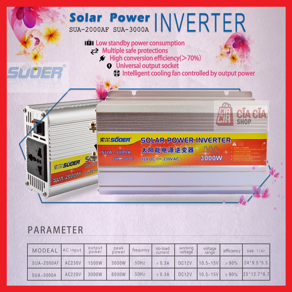 Power Inverter Suoer 3000 Watt DC to AC 12V to 220V SUOER SUA-3000A Inverter 3000W DC to AC Suoer