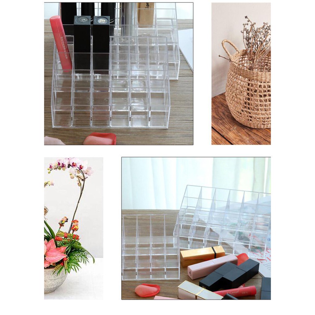 MMM Rak Lipstik Kutek Multifungsi Akrilik 24 SLOT Murah Tempat rak kosmetik tempat kuas tempat lipstik Rak Makeup Acrylic Murah