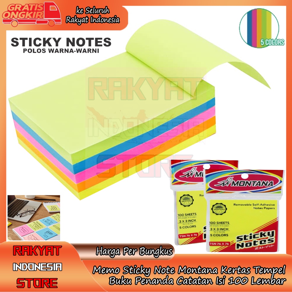 

Memo Montana Sticky Note Polos Ukuran Persegi Kertas Tempel Buku Penanda Buku Penting Mahasiswa Anak Sekolah Atk Notes Kantor Polos Warna Warni Pastel Stick Per Bungkus 5 Warna FRZ Colur Isi 100 Lembar