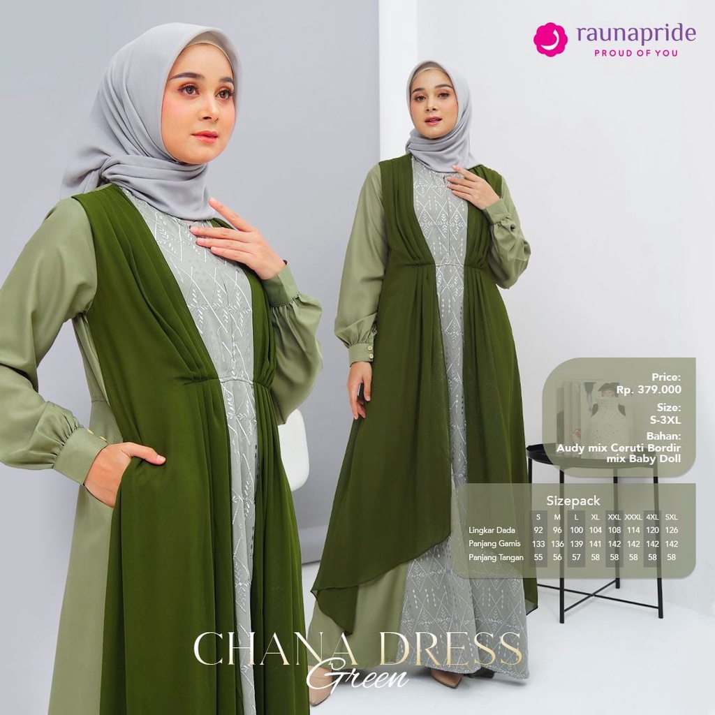 Chana Dress Black &amp; Green / Rauna Fashion Muslim Elegant