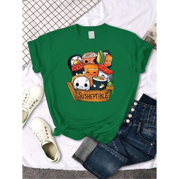 Kaos Wanita Anime Gambar Sushi Makanan Jepang Oversize Lengan Pendek Baju Sushi Oversize Distro Jumbo Japan Tshirt Sushi Lucu Oversize Kekinian Aesthetic Anime Jepang Wibu Waifu Unisex Kaos Wanita Import Premium Jumbo XXL Lengan Pendek Gambar Sushi kartun