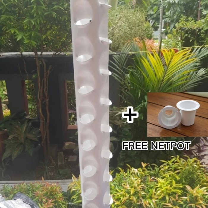Terlaris Pipa Hidroponik Vertikal Vertikultur 32 Lubang Tanam Free Netpot Putih