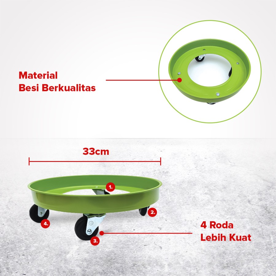 Kenmaster Tatakan Tabung Gas Serbaguna Diameter 33 Cm + Roda - Hijau