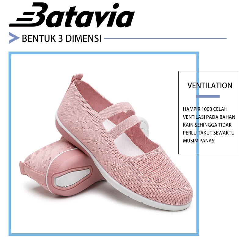 （COD）Batavia Fashion terbaru berkualitas tinggi Sepatu wanita datar Korea sepatu ibu slip-on lembut bernapas nyaman sepatu sekolah wanita hitam A160