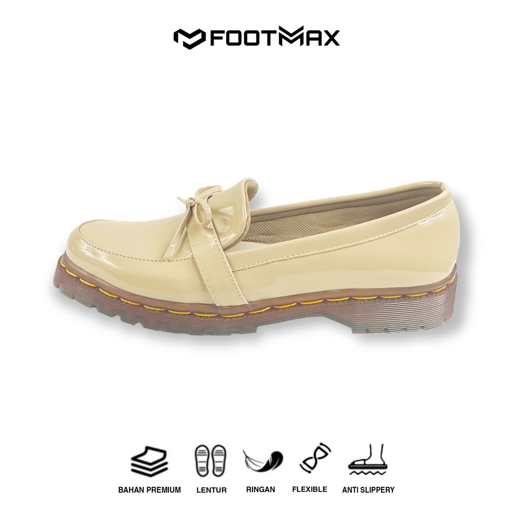 Sepatu Docmart Wanita Cream Kilap Sepatu Kerja Wanita Loafer Slip On Casual Formal Termurah