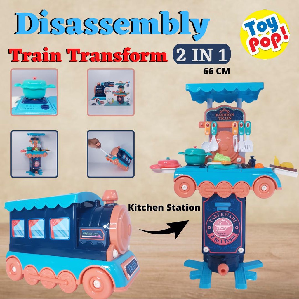 Mainan Anak Dissambley Train Transformer Bisa Berubah Kitchen Set ada Suara 66 cm