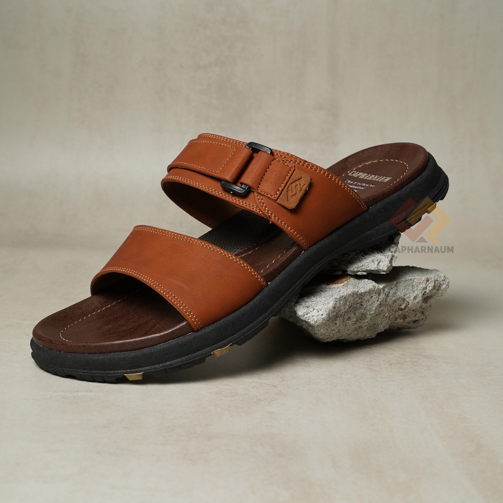 CAPHARNAUM [RAMBO 201] Sendal Selop Ban 2 Kulit Gesper Sandal Slip On Kasual Pria Kulit Premium