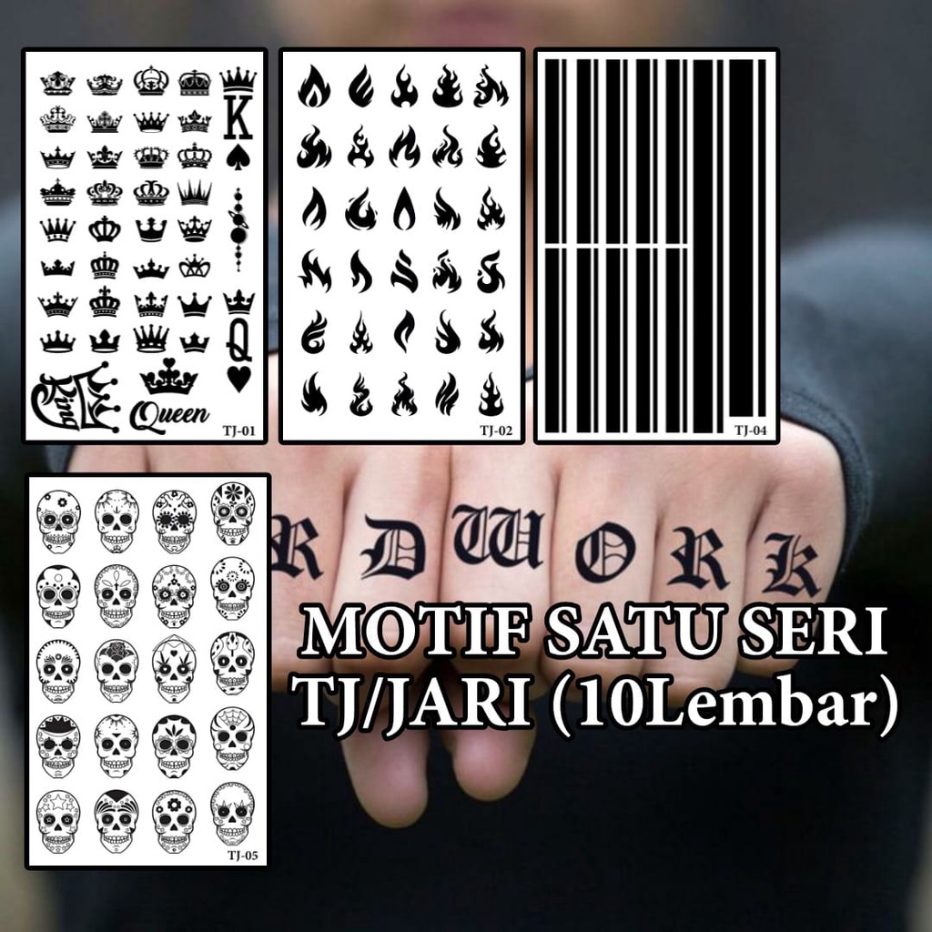 TATOMANIA-GROSIR 10 lembar Stiker tato temporer semi permanen Motif Jari