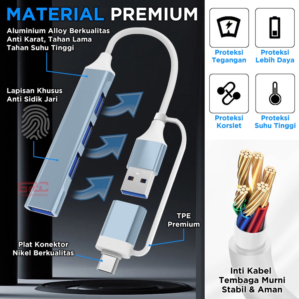 Adapter Converter USB Type C to 4 Port HUB 4 in 1 OTG