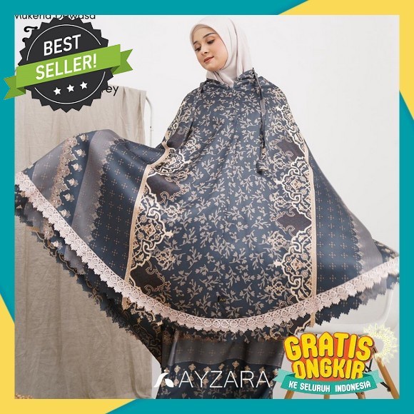 Mukenah Dewasa Silk Maxmara Mukena Tas Premium Motif Hawa Series - Dark Grey Mukena Dewasa Jumbo Ter