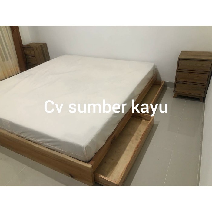 Terlaris Dipan Kayu , Ranjang Kayu Laci Uk 140X200 Custom Size