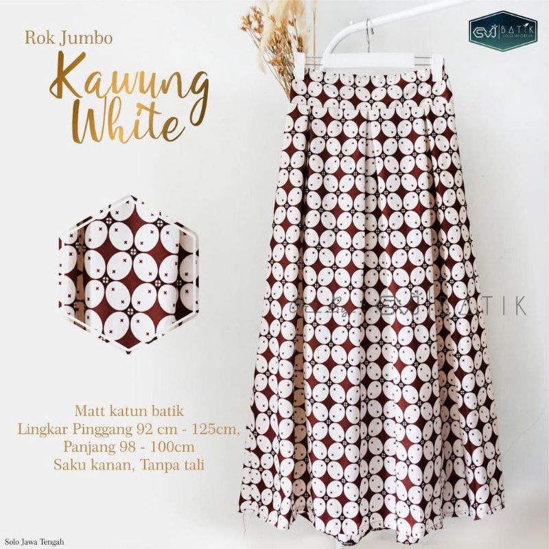 Kawung White Rok Batik Modern Model Panjang Klok Wanita Dewasa - Waniadol Batik