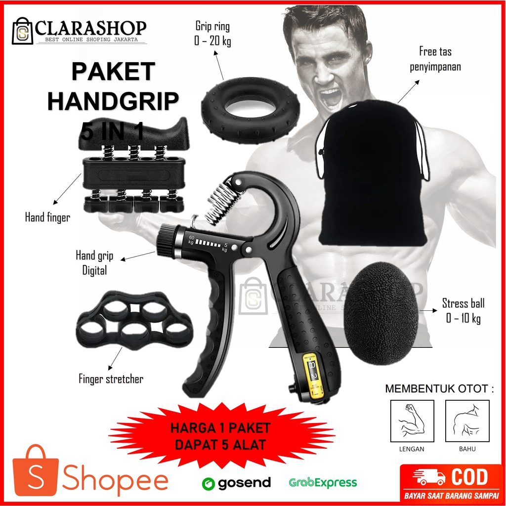 Hand grip Paket Lengkap Handgrip Spring Hand Grip Finger Strength Mechanical Counting 5in1