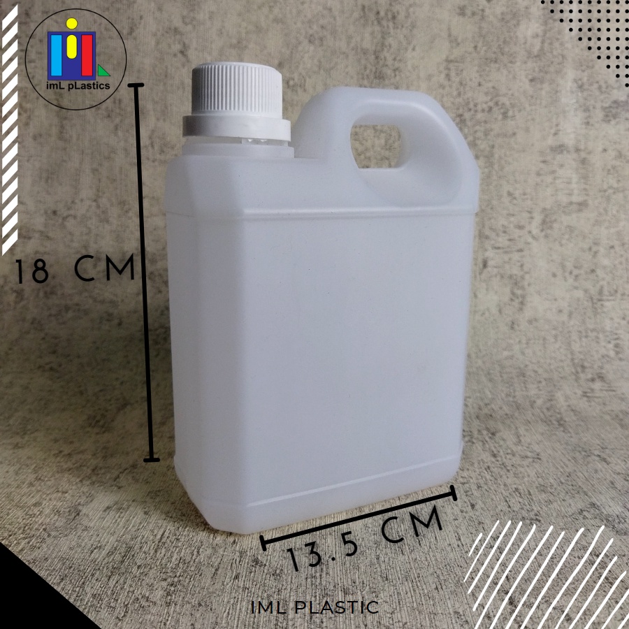 JERIGEN 1 liter HDPE pendek kotak / 1ltr segel / 1000ml putih - 1 pcs