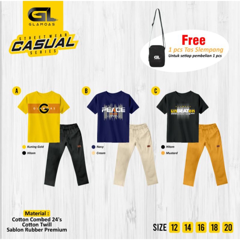 Set Casual Free Tas Slempang / Set Anak Remaja By Glamoas