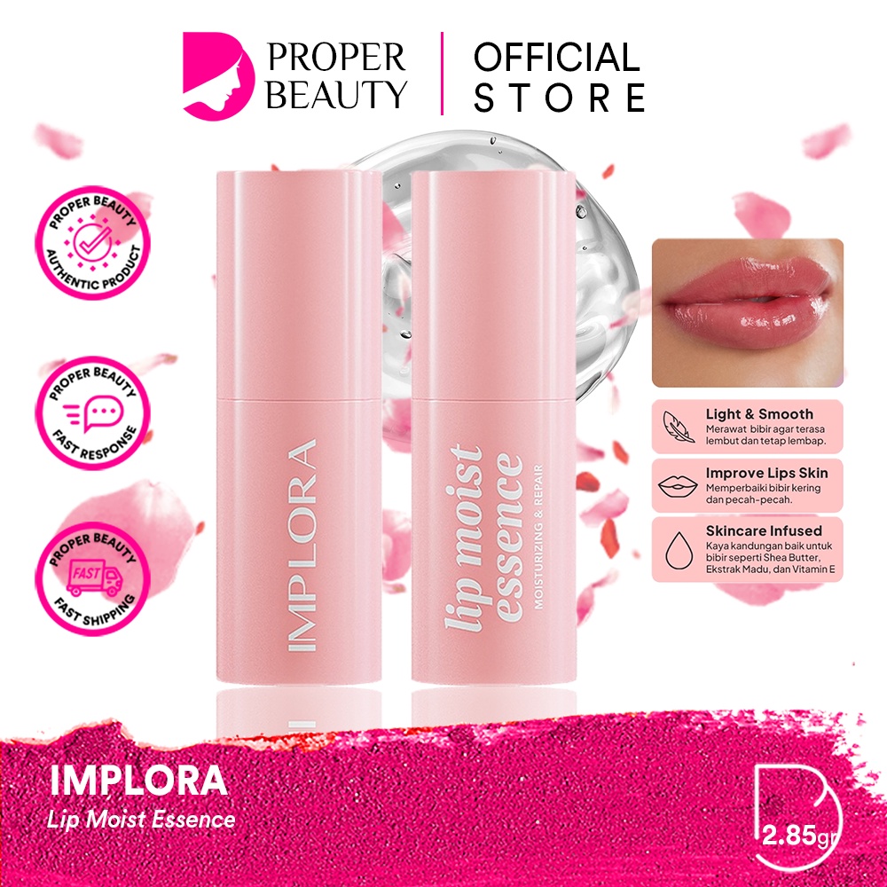 IMPLORA Lip Moist Essence Indonesia / Pelembab Bibir 2.85g / Moisturizing &amp; Repair / Light Smooth Improve Lips Skin Skincare Infused / Melembabkan Moisturizer / Lipstick Primer Balm Stain Mask Cream / Care Treatment Perawatan Bibir Series / Serum Tinted