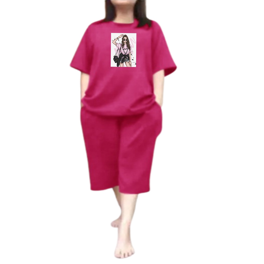 Baju Setelan Wanita Dewasa Jumbo Ld 115 Cm One Set Wanita Kaos dan Celana Pendek Oversize 3/4 Baju Setelan Cewek Dewasa Terbaru 2023 Kekinian Stelan Wanita  Dewasa Viral Set kaca mata abg