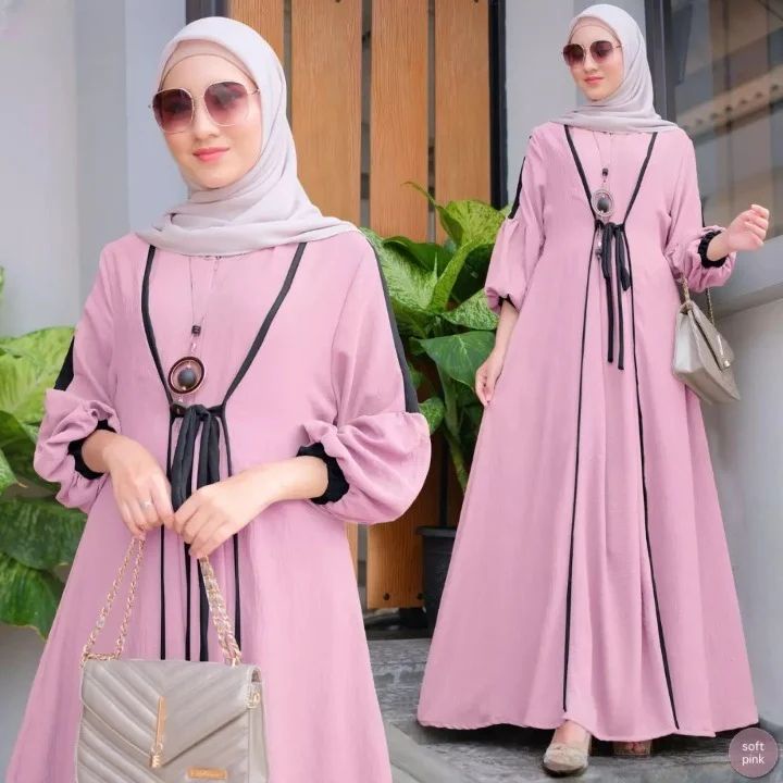 GAMIS WANITA TERBARU ANIQA DRESS BAHAN CRINKLE AIRFLOW MOTIF POLOS UKURAN M L XL LD 100 - 110 CM GAMIS WANITA TERBARU 2023 LEBARAN WANITA DRESS MUSLIM WANITA MAXY DRESS JUMBO