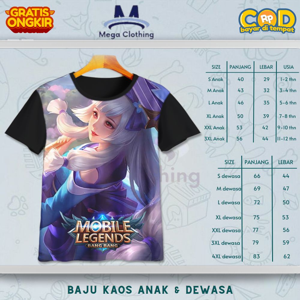 Kaos ML Mobile Legend Mage Kagura Anak & Dewasa - Baju Couple Anak & Dewasa ML Mobile Legend Mage Ka