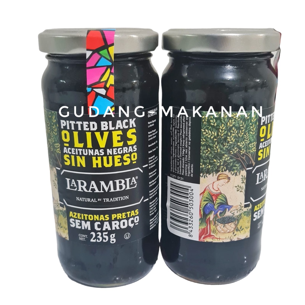 La Rambla Buah Zaitun Olive Hitam - Black Pitted Olives 235gr Spain