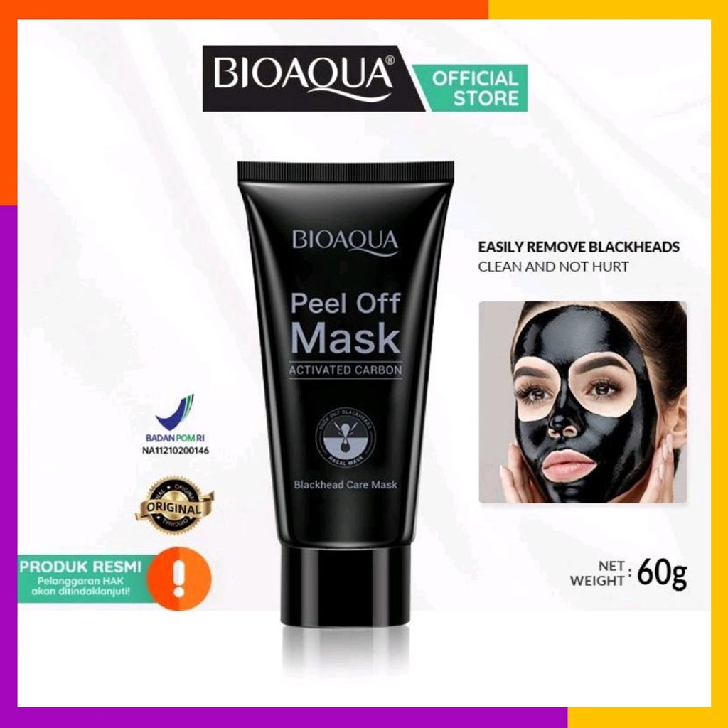 BIOAQUA Peel Off Mask Blackhead Care Tube 60gr | Charcoal | Masker Komedo | BPOM