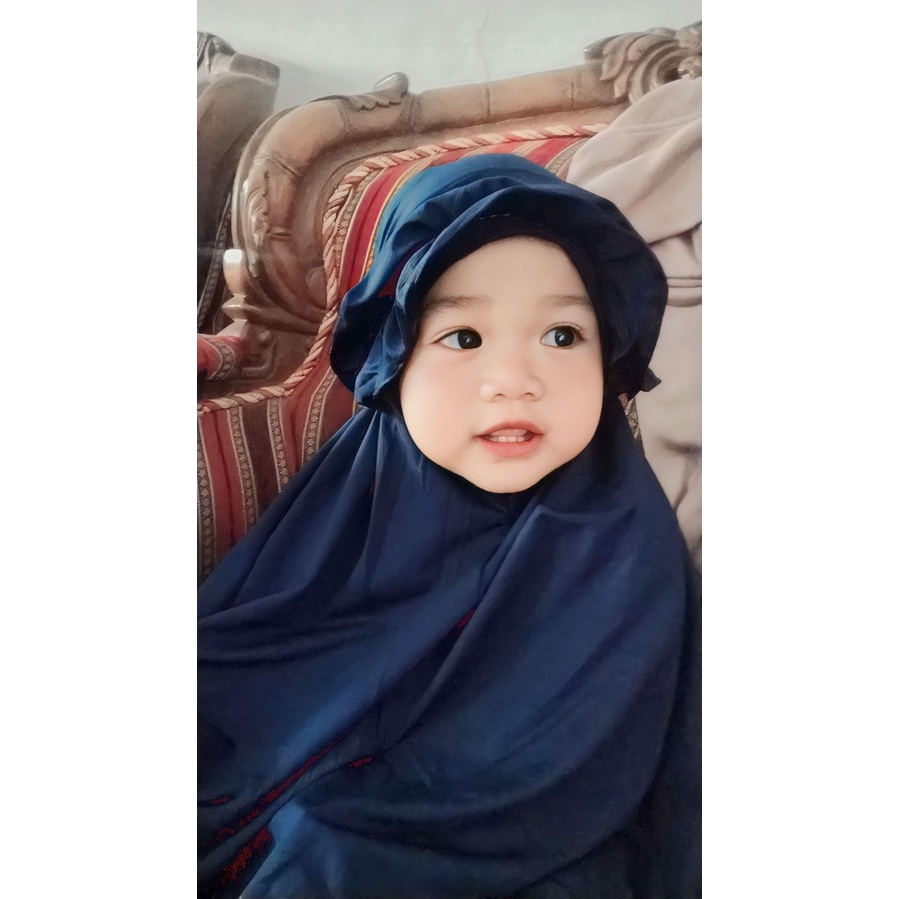 Mukena Anak Bayi Ruffle 0 - 3½ Tahun Katun Spandek Jersey Adem Elastis Renda Brukat navy