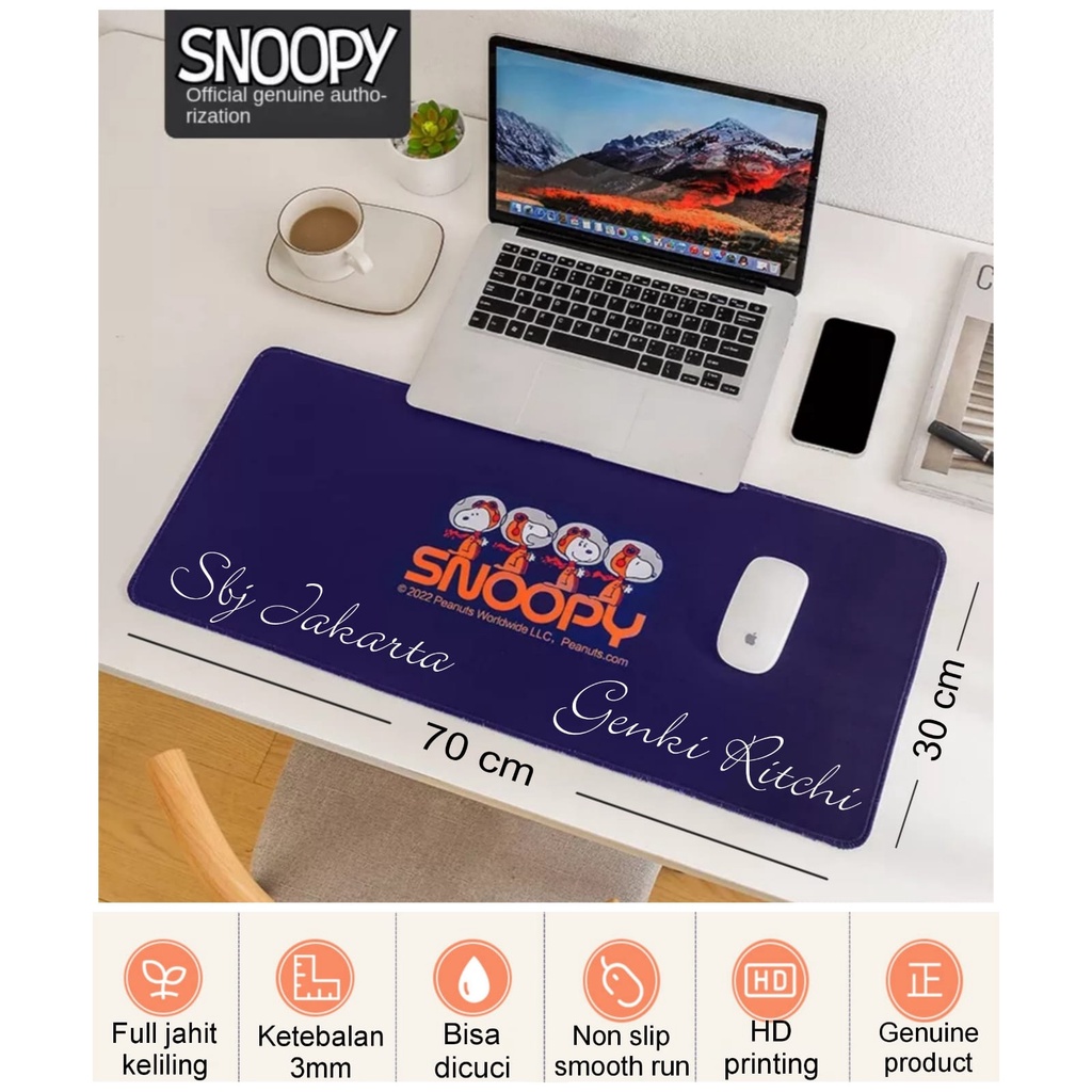 Mouse Pad Mousepad panjang Snoopy microfiber ORIGINAL LICENSED PRODUCT antislip full jahit keliling