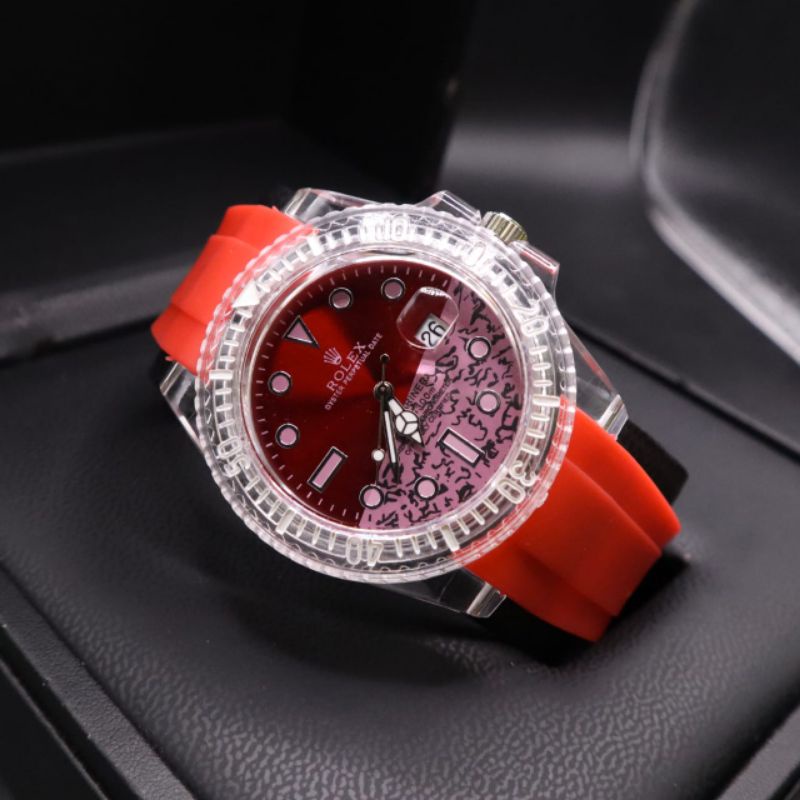 JAM TANGAN CEWEK SPORTY ROLEX RUBBER /Jam Tangan Fhasion Wanita Tanggal Aktif TERMURAH