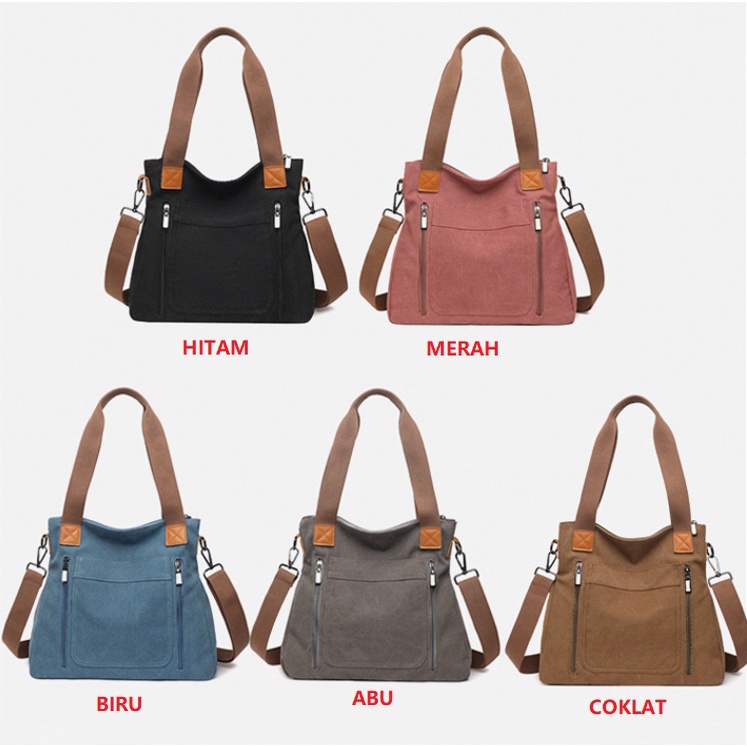 Tas Selempang Bahu Wanita Bahan Kanvas Tebal Berkualitas Import