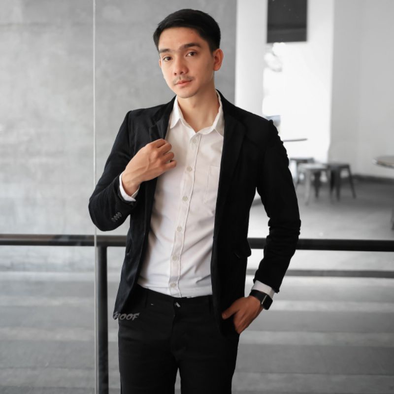 BLAZER PRIA CORDOROY HITAM - Blazer pria Polos Hitam Motif Cordoroy